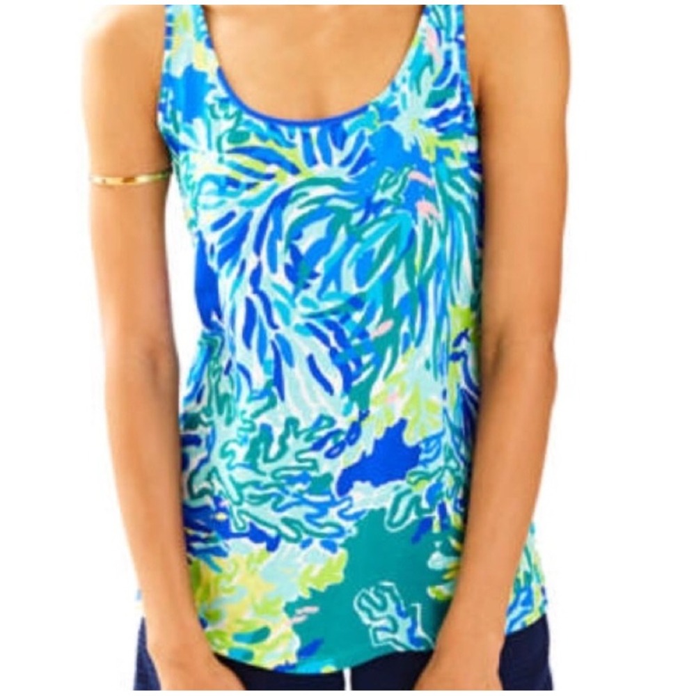 Lilly Pulitzer Kinsey Tank MEDIUM Wade & Sea Coastal Designer Blue‎ Green